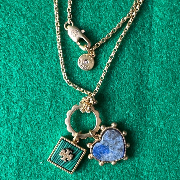 Tory Burch Gold and Blue Heart Jewelry Set (chain 19” inch ) - Picture 2 of 7